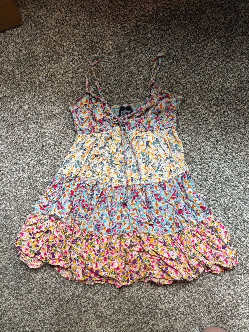 Angie Multicolor Floral Tiered Spaghetti-Strap Dress